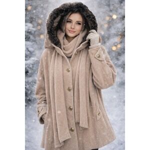 NWT Dennis Basso Soft Wool Cashmere Camel Coat Size Small Oversized Cozy‎